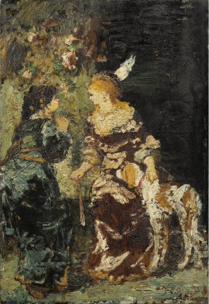 Two Women with a Dog